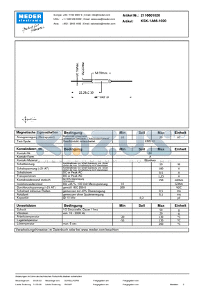 KSK-1A66-1020_DE datasheet - (deutsch) KSK Reed Switch