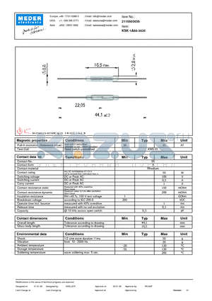 KSK-1A55-3035 datasheet - KSK  Reed Switches