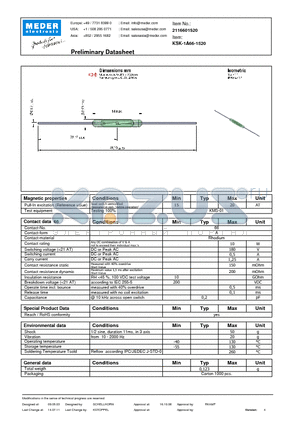 KSK-1A66-1520 datasheet - KSK  Reed Switches