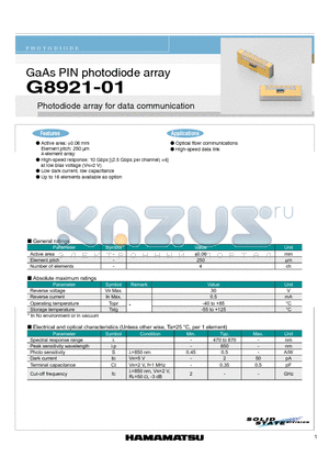 G8921-01 datasheet - GaAs PIN photodiode array