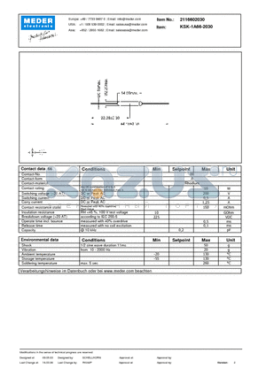 KSK-1A66-2030 datasheet - KSK Reed Switch