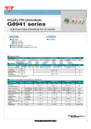 G8941 datasheet - InGaAs PIN photodiode