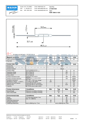 KSK-1A66-3-1520 datasheet - KSK Reed Switch