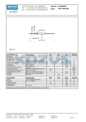 KSK-1A66-2030_DE datasheet - (deutsch) KSK Reed Switch