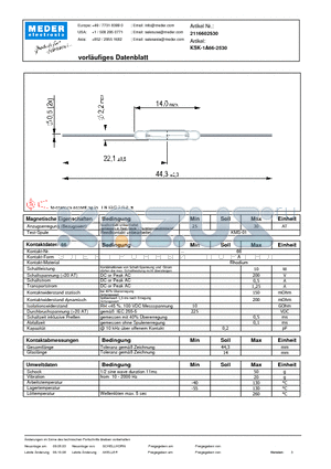 KSK-1A66-2530_DE datasheet - (deutsch) KSK Reed Switch