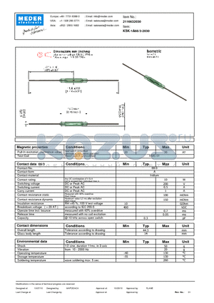 KSK-1A66-3-2030 datasheet - KSK Reed Switch