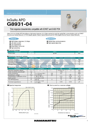 G8931-04 datasheet - InGaAs APD