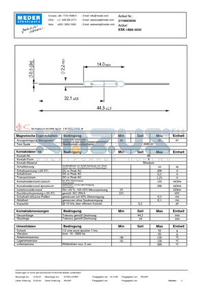 KSK-1A66-3035_DE datasheet - (deutsch) KSK Reed Switch