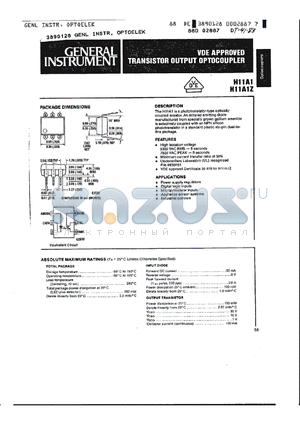 H11A1Z datasheet - VDE APPROVED TRANSISTOR OUTPUT OPTOCOUPLER