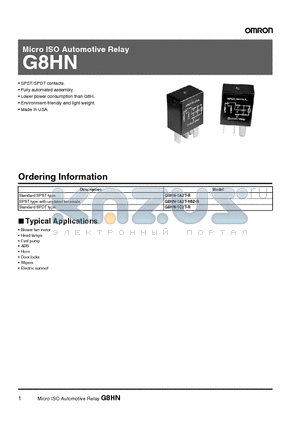 G8HN-1C2T-R datasheet - Micro ISO Automotive Relay