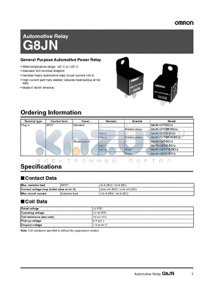 G8JN-1C7T-MF-DC12 datasheet - Automotive Relay