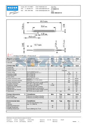 KSK-1A69-95110 datasheet - KSK Reed Switches