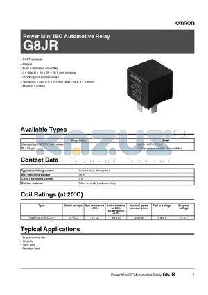G8JR-1A7T-R-DC12 datasheet - Power Mini ISO Automotive Relay