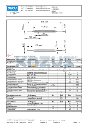 KSK-1A69-95110_DE datasheet - (deutsch) KSK Reed Switch