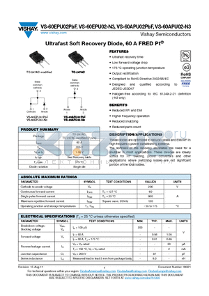 60APU02PBF datasheet - Ultrafast Soft Recovery Diode, 60 A FRED Pt^