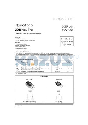 60APU04 datasheet - Ultrafast Soft Recovery Diode