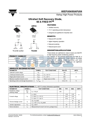 60APU04 datasheet - Ultrafast Soft Recovery Diode, 60 A FRED PtTM