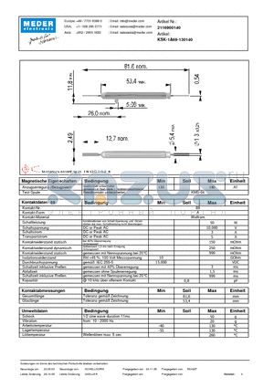 KSK-1A69-130140_DE datasheet - (deutsch) KSK Reed Switch