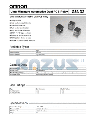 G8ND datasheet - Ultra-Miniature Automotive Dual PCB Relay G8ND2