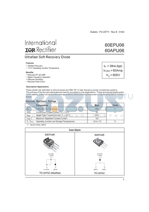 60APU06 datasheet - ULTRAFAST SOFT RECOVERY DIODE