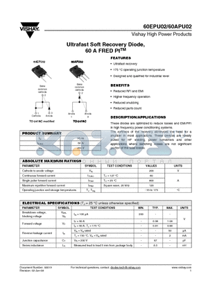 60APU02 datasheet - Ultrafast Soft Recovery Diode, 60 A FRED PtTM