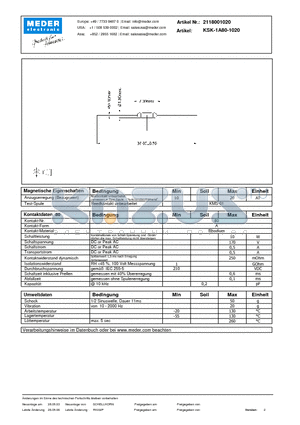 KSK-1A80-1020_DE datasheet - (deutsch) KSK Reed Switch