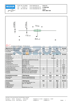 KSK-1A80-1520_DE datasheet - (deutsch) KSK Reed Switch