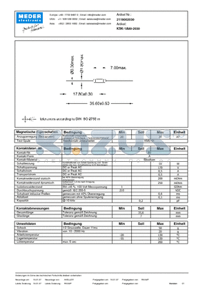 KSK-1A80-2030_DE datasheet - (deutsch) KSK Reed Switch