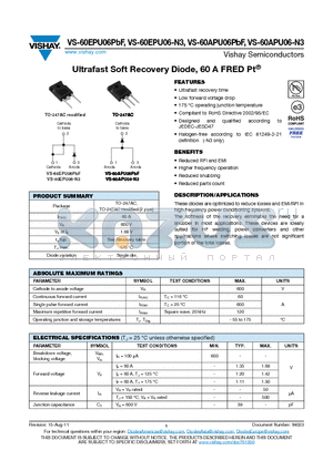 60APU06PBF datasheet - Ultrafast Soft Recovery Diode, 60 A FRED Pt^