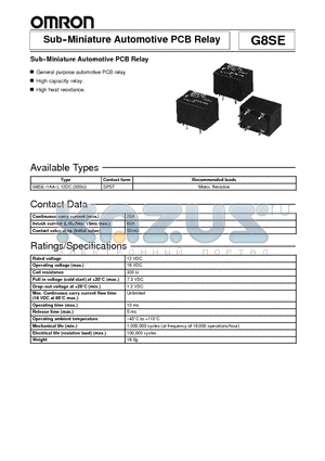 G8SE-1A4-L12DC datasheet - Sub-Miniature Automotive PCB Relay