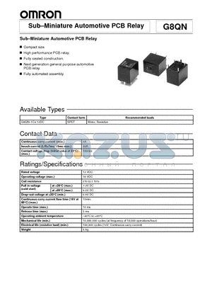 G8QN-1C412DC datasheet - Sub-Miniature Automotive PCB Relay