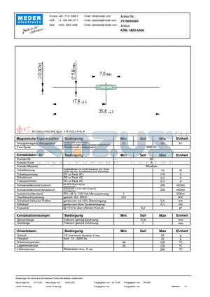 KSK-1A80-5560_DE datasheet - (deutsch) KSK Reed Switch