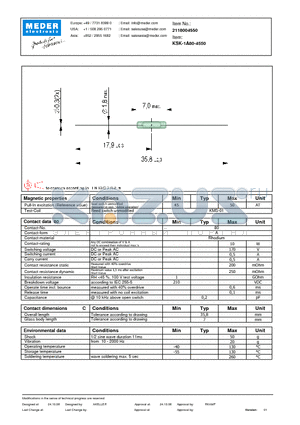 KSK-1A80-4550 datasheet - KSK Reed Switches