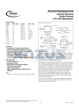 H11A3 datasheet - Industry Standard Single Channel 6 Pin DIP Optocoupler