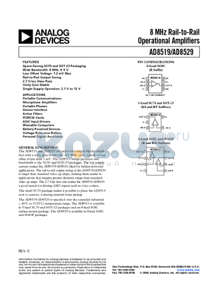 AD8519ART datasheet - 8 MHz Rail-to-Rail Operational Amplifiers