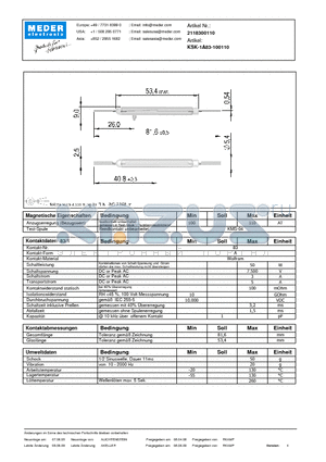 KSK-1A83-100110_DE datasheet - (deutsch) KSK Reed Switch