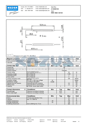 KSK-1A83-120130 datasheet - KSK Reed Switch