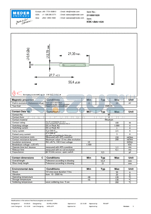 KSK-1A85-1520 datasheet - KSK Reed Switch