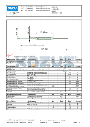 KSK-1A85-1520_DE datasheet - (deutsch) KSK Reed Switch