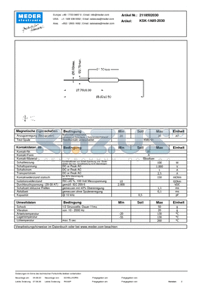 KSK-1A85-2030_DE datasheet - (deutsch) KSK Reed Switch