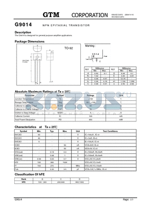 G9014 datasheet - NPN EPITAXIAL TRANSISTOR