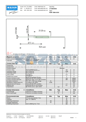 KSK-1A85-3035 datasheet - KSK-REED SWITCHES