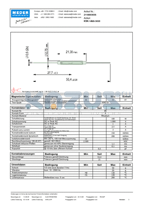 KSK-1A85-3035_DE datasheet - (deutsch) KSK Reed Switch