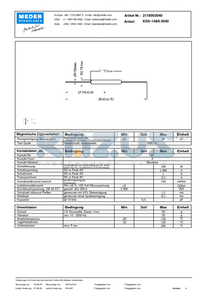 KSK-1A85-3040_DE datasheet - (deutsch) KSK Reed Switch