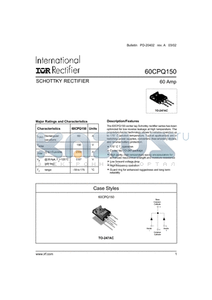 60CPQ150 datasheet - SCHOTTKY RECTIFIER