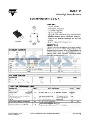 60CPQ150 datasheet - Schottky Rectifier, 2 x 30 A