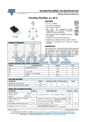 60CPQ150-N3 datasheet - Schottky Rectifier, 2 x 30 A