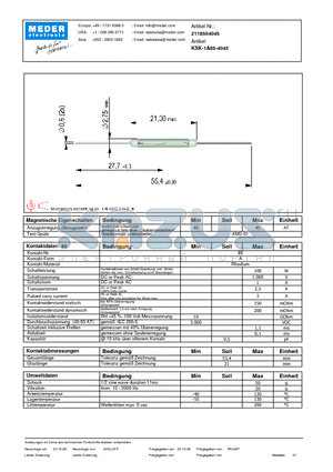 KSK-1A85-4045_DE datasheet - (deutsch) KSK Reed Switch