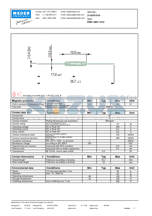 KSK-1A87-1015 datasheet - KSK-REED SWITCHES