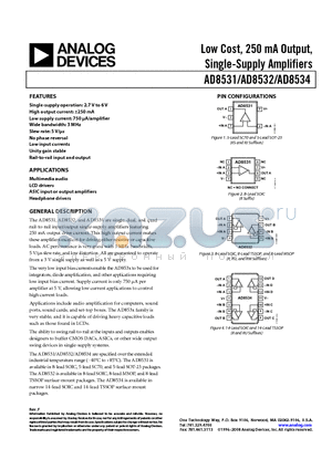 AD8531AR datasheet - Low Cost, 250 mA Output, Single-Supply Amplifiers